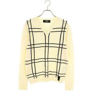 FENDI Fzy086 Plaid V-neck Sweater Knit Men's 44
